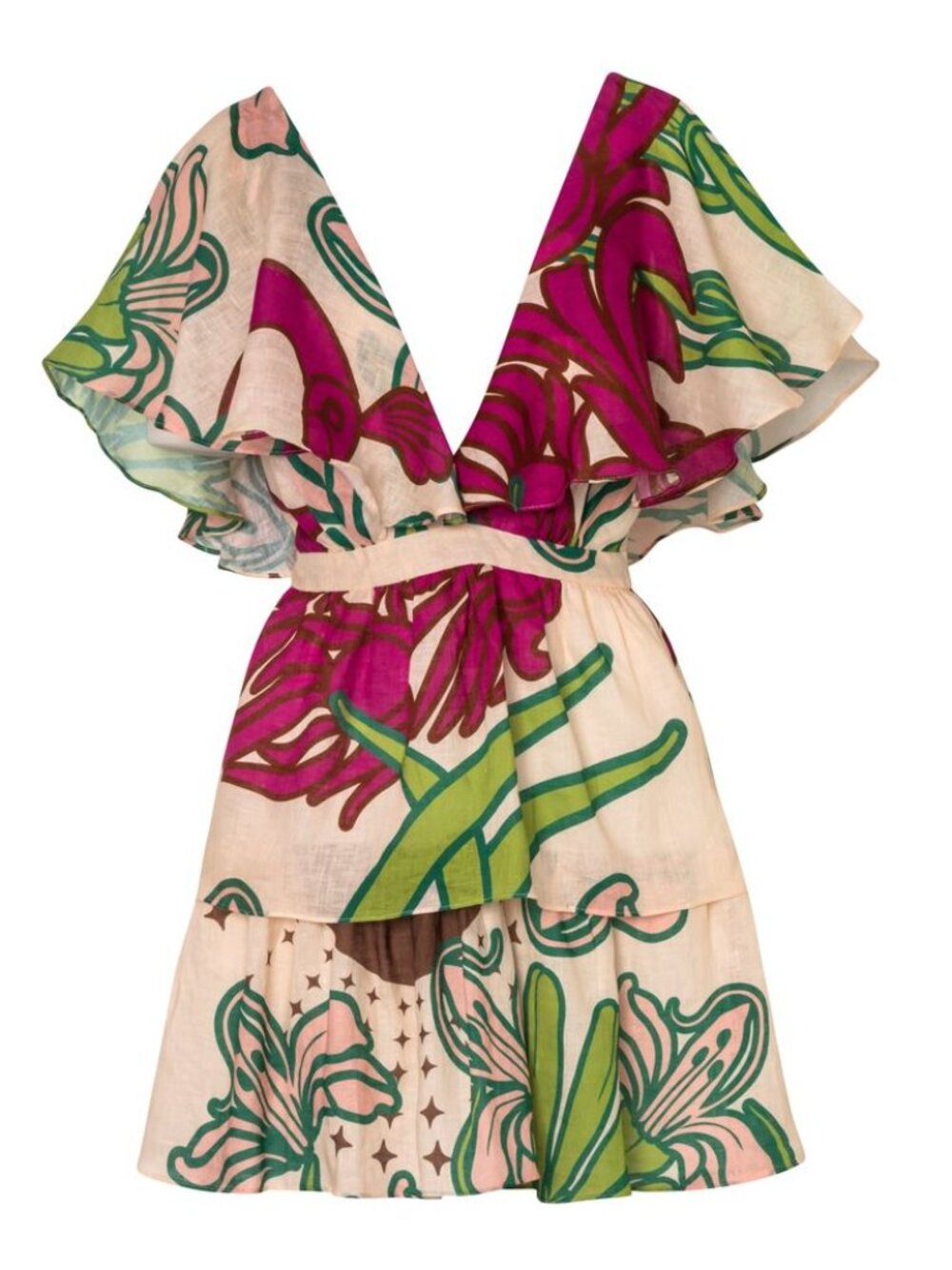 Juan De Dios Boho Linen Mini Dress / Beige Moon Garden Floral Sz 4 NWT!